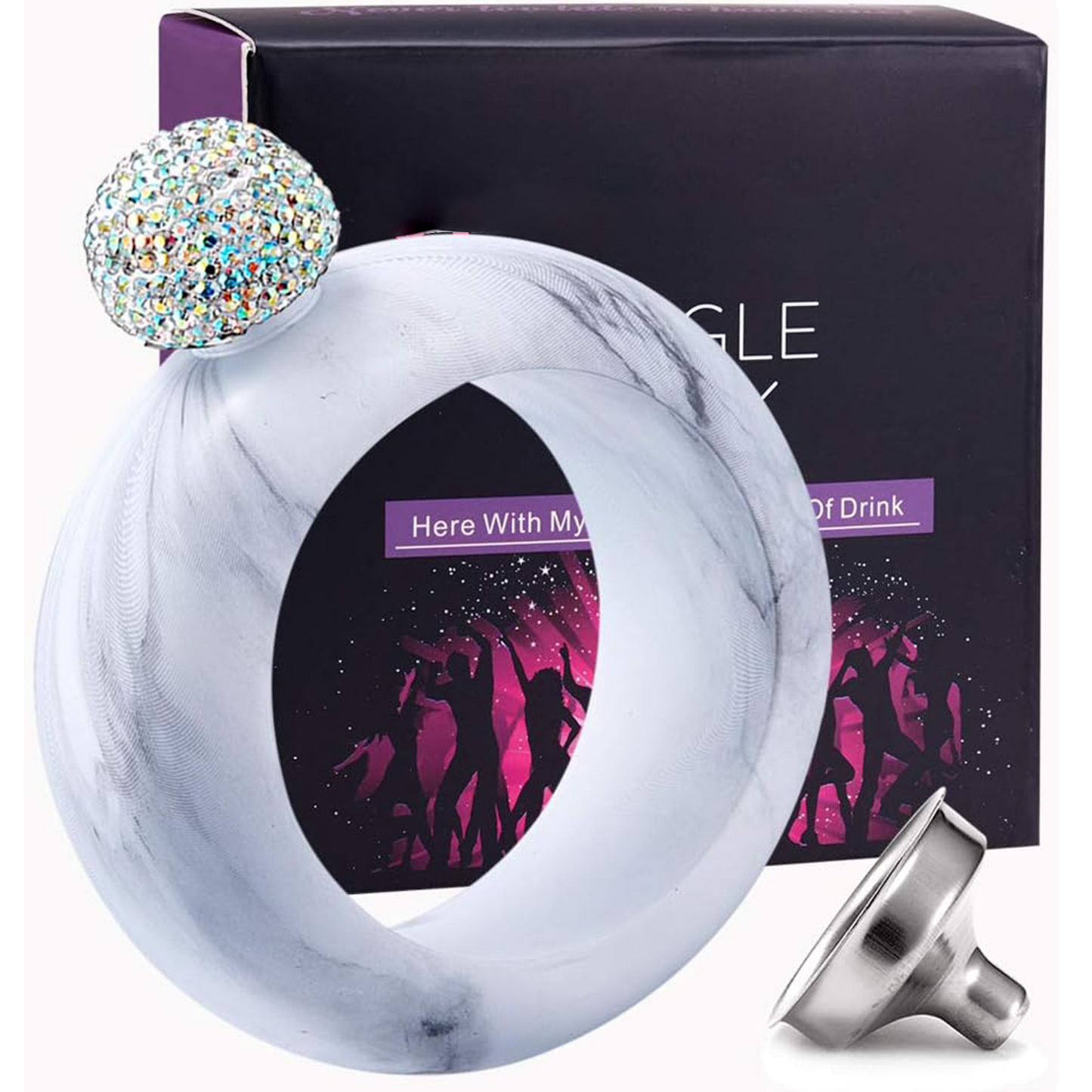 Bracelet Flask – Creative 304 Stainless Steel Hidden Alcohol Bottle with Crystal Cap, 3.5 oz