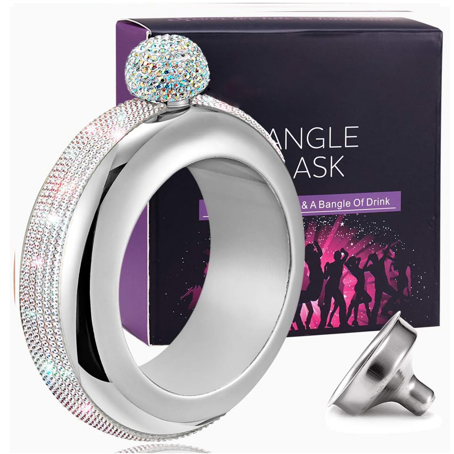 Bracelet Flask – Creative 304 Stainless Steel Hidden Alcohol Bottle with Crystal Cap, 3.5 oz