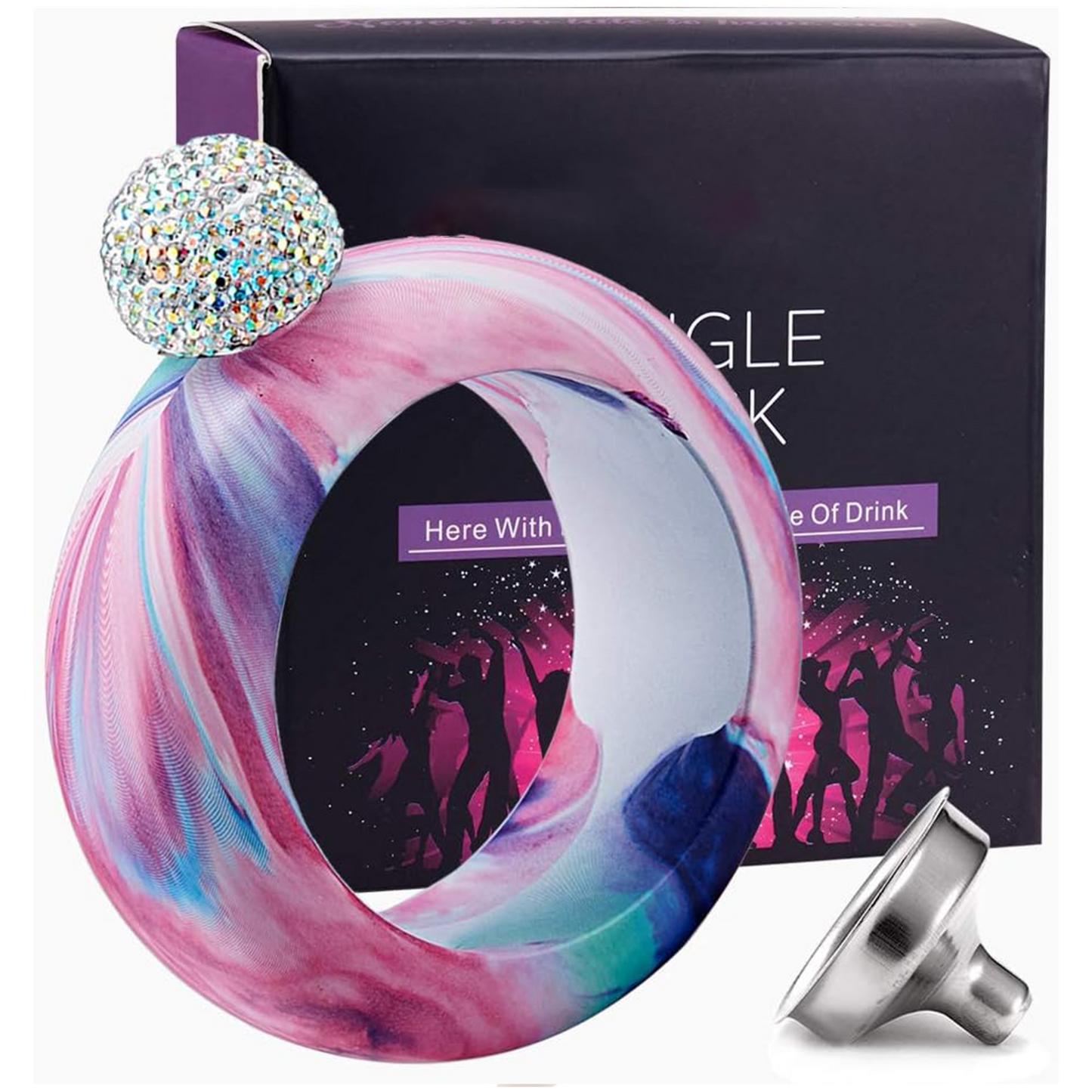 Bracelet Flask – Creative 304 Stainless Steel Hidden Alcohol Bottle with Crystal Cap, 3.5 oz