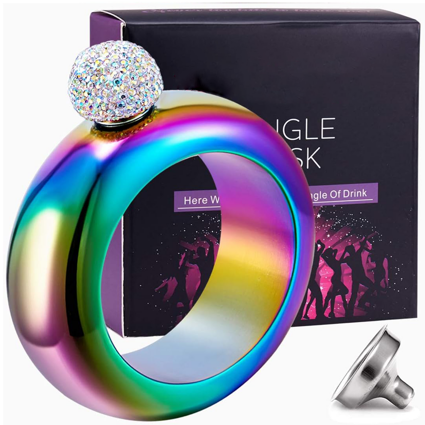 Bracelet Flask – Creative 304 Stainless Steel Hidden Alcohol Bottle with Crystal Cap, 3.5 oz