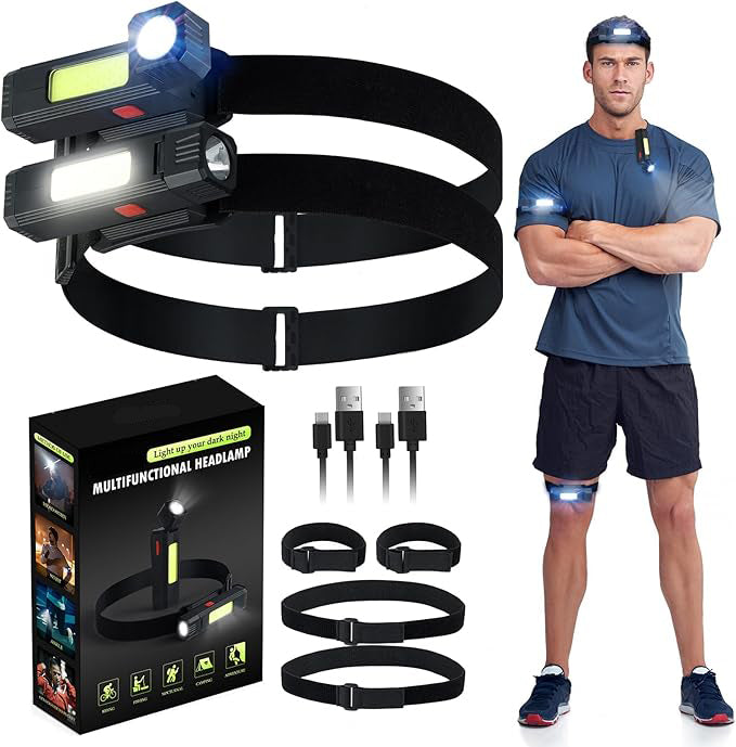 Rechargeable Headlamp – 2 Pack, 350 Lumens, 5 Light Modes, 1200mAh Battery, 230° Wide Beam