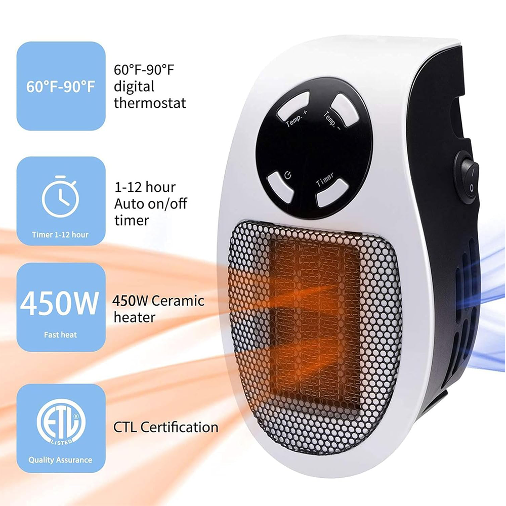 450W Wall Space Heater with Thermostat & Remote
