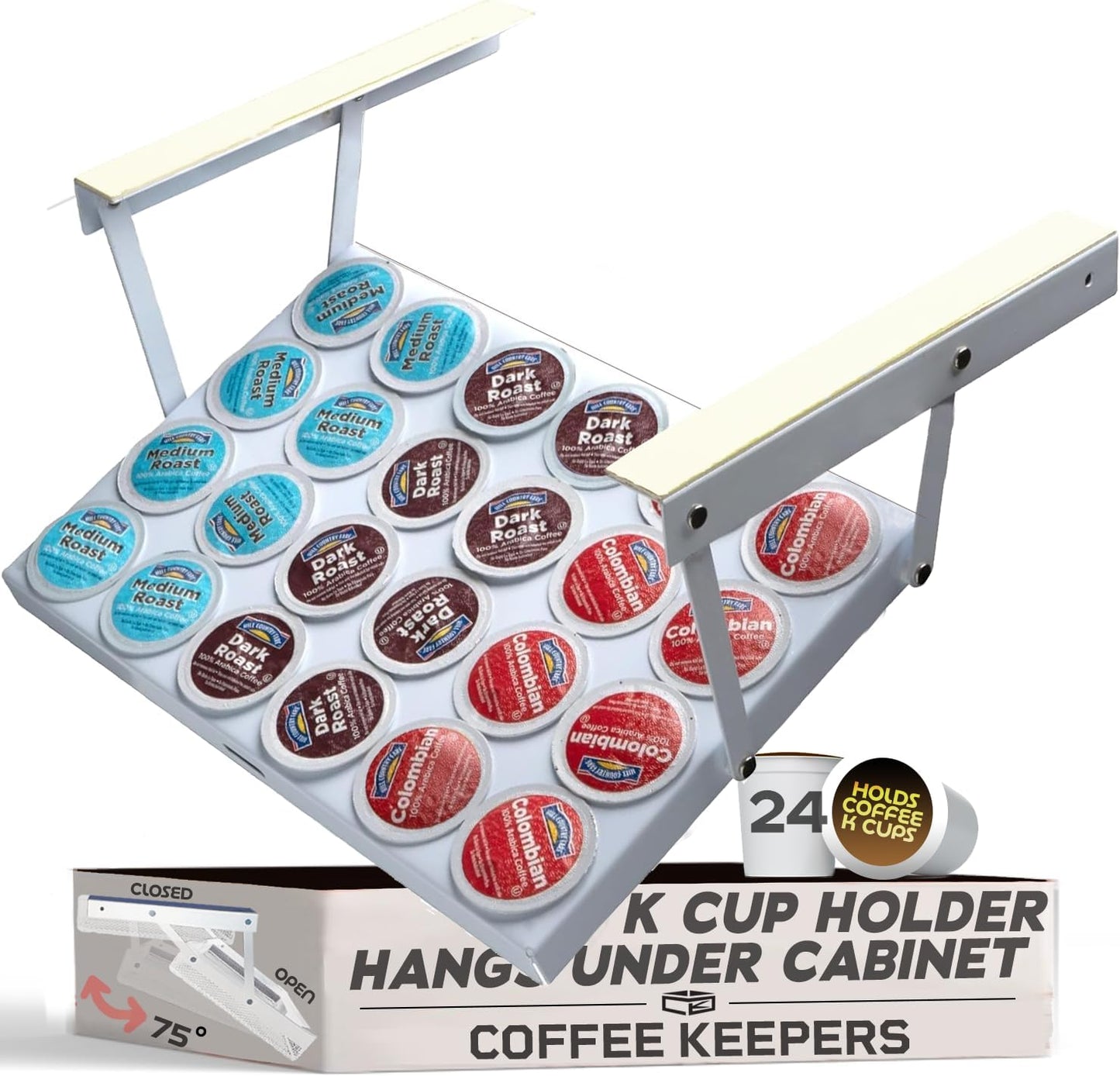 Under Cabinet K-Cup Holder – Coffee Pod Organizer for 24 Pods | Space-Saving Steel Rack