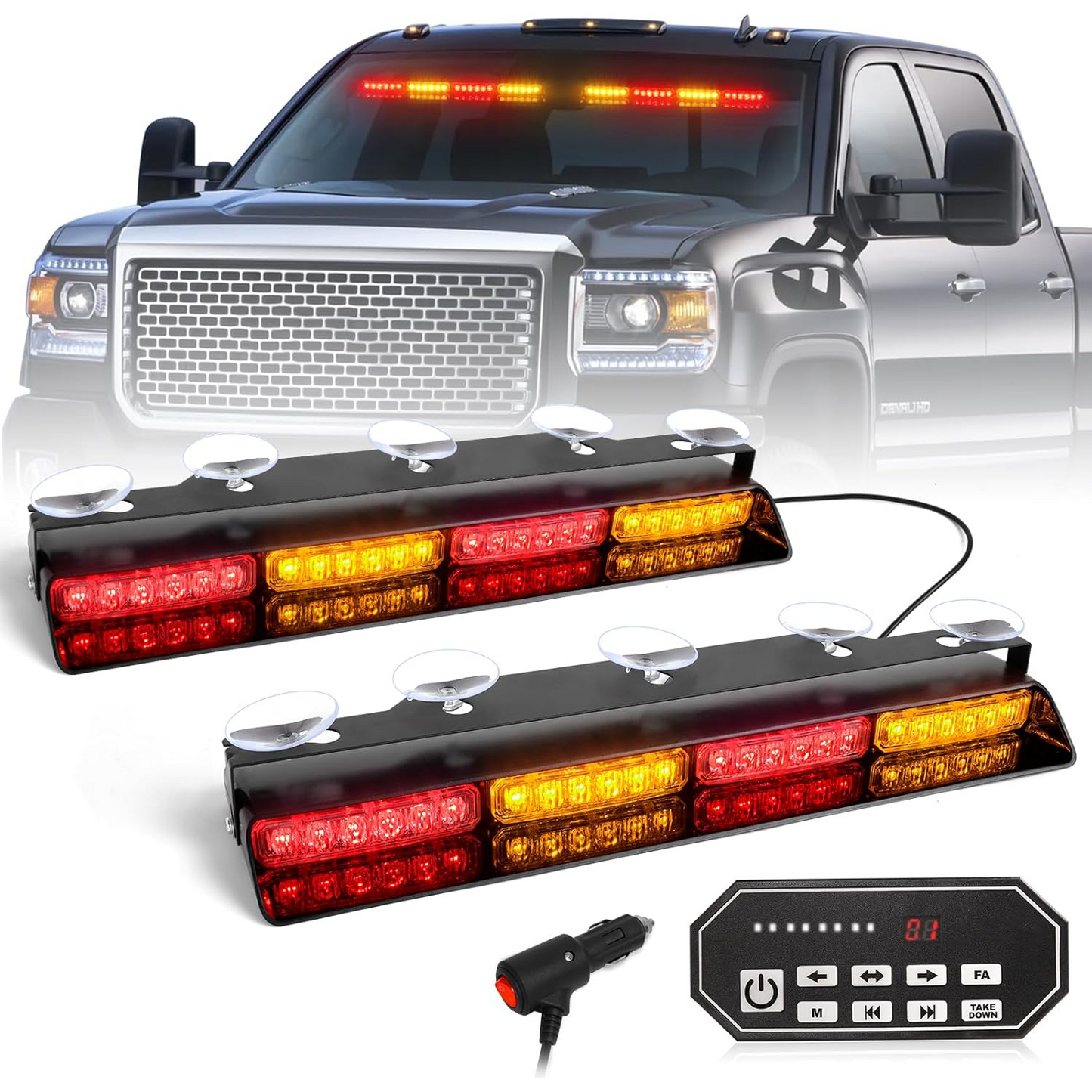 Emergency Strobe Light Bar Controller – 2 x 16.8-inch Amber Safety Light