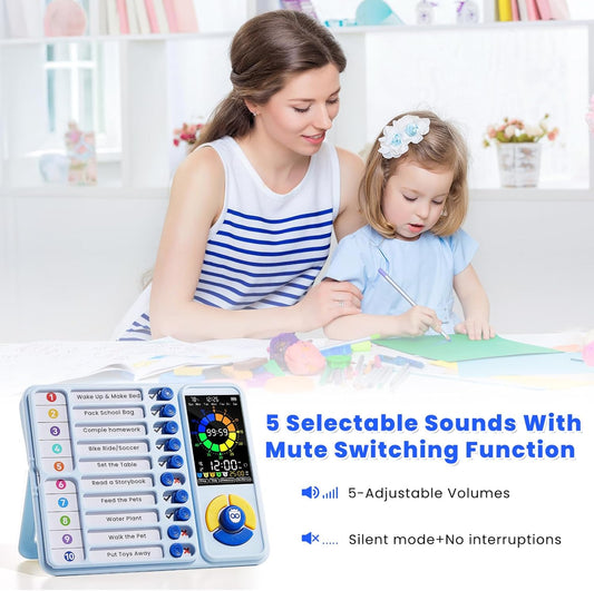 5-in-1 Visual Timer with Chore Chart – Silent Task & Pomodoro Timer for Kids & Adults