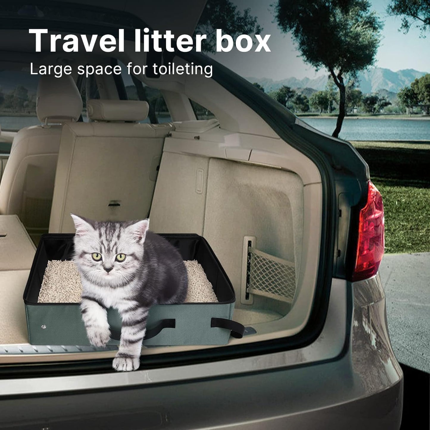 Portable Cat Litter Box – Foldable Travel Litter Box with Lid | Leakproof, Odor-Free, Easy to Carry & Clean
