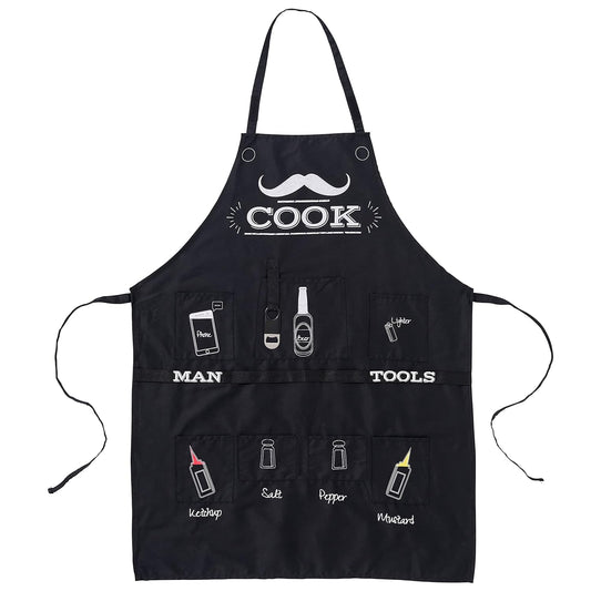 Premium BBQ Apron with 7 Spice Pockets & Bottle Opener – Durable, Fun & Practical for Grilling Parties