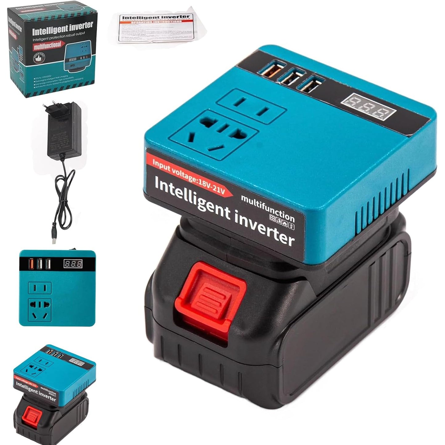 Smart Inverter with Lithium Battery – 21V to 220V AC Portable Power Inverter