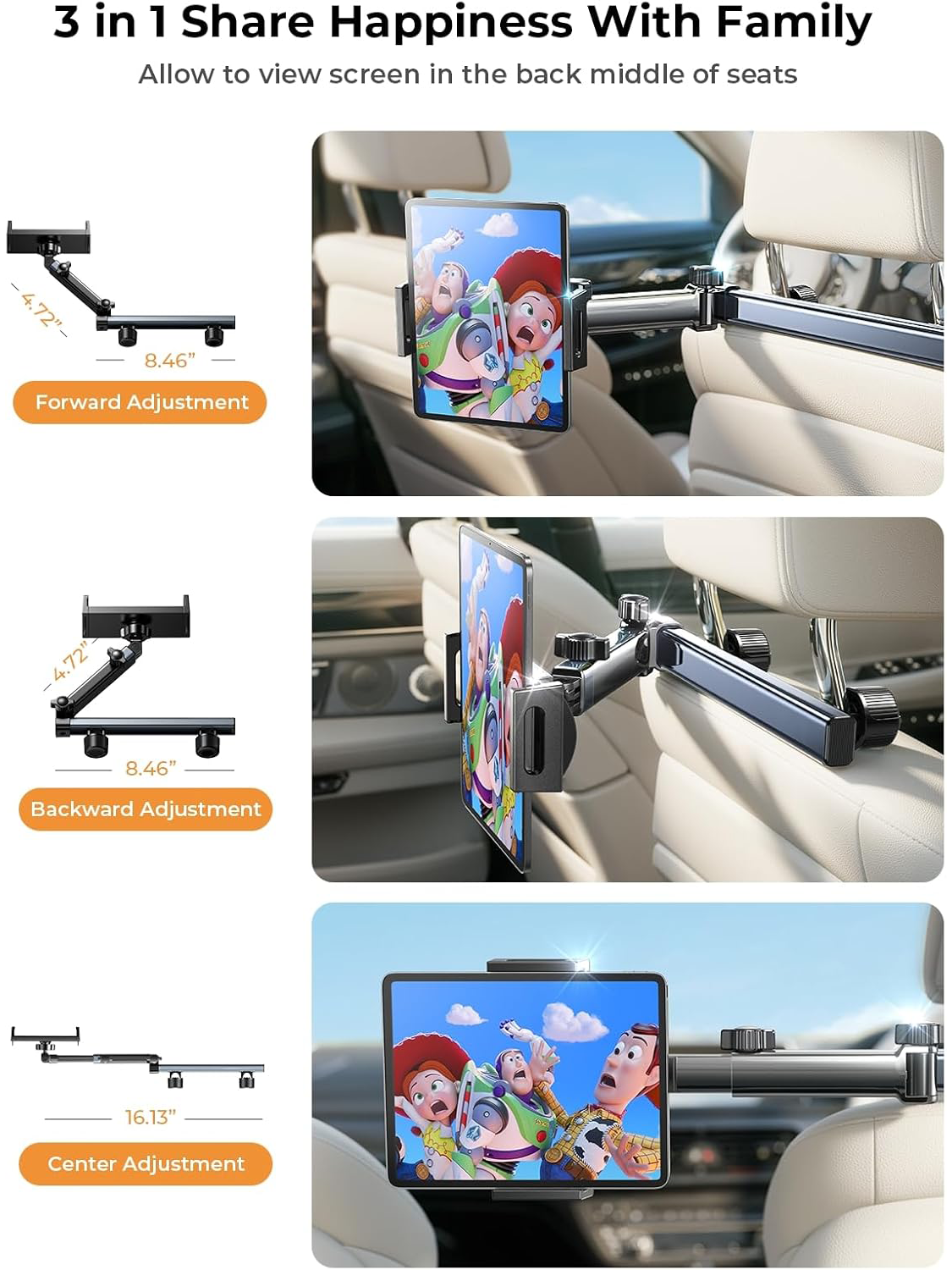 Telescopic Car Headrest Tablet Holder – Rotating Phone & Tablet Stand for Car Seat
