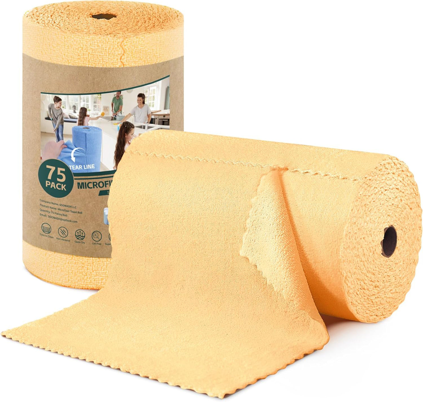 Microfiber Cleaning Cloth Roll – 75-Pack Tear-Off Towels | Reusable, Scratch-Free Dishcloth