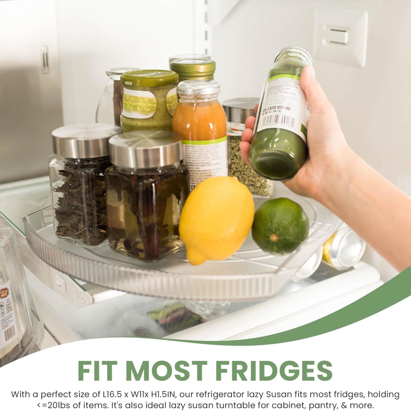 360° Rotating Lazy Susan – Rectangular Fridge Organizer for Easy Kitchen Storage