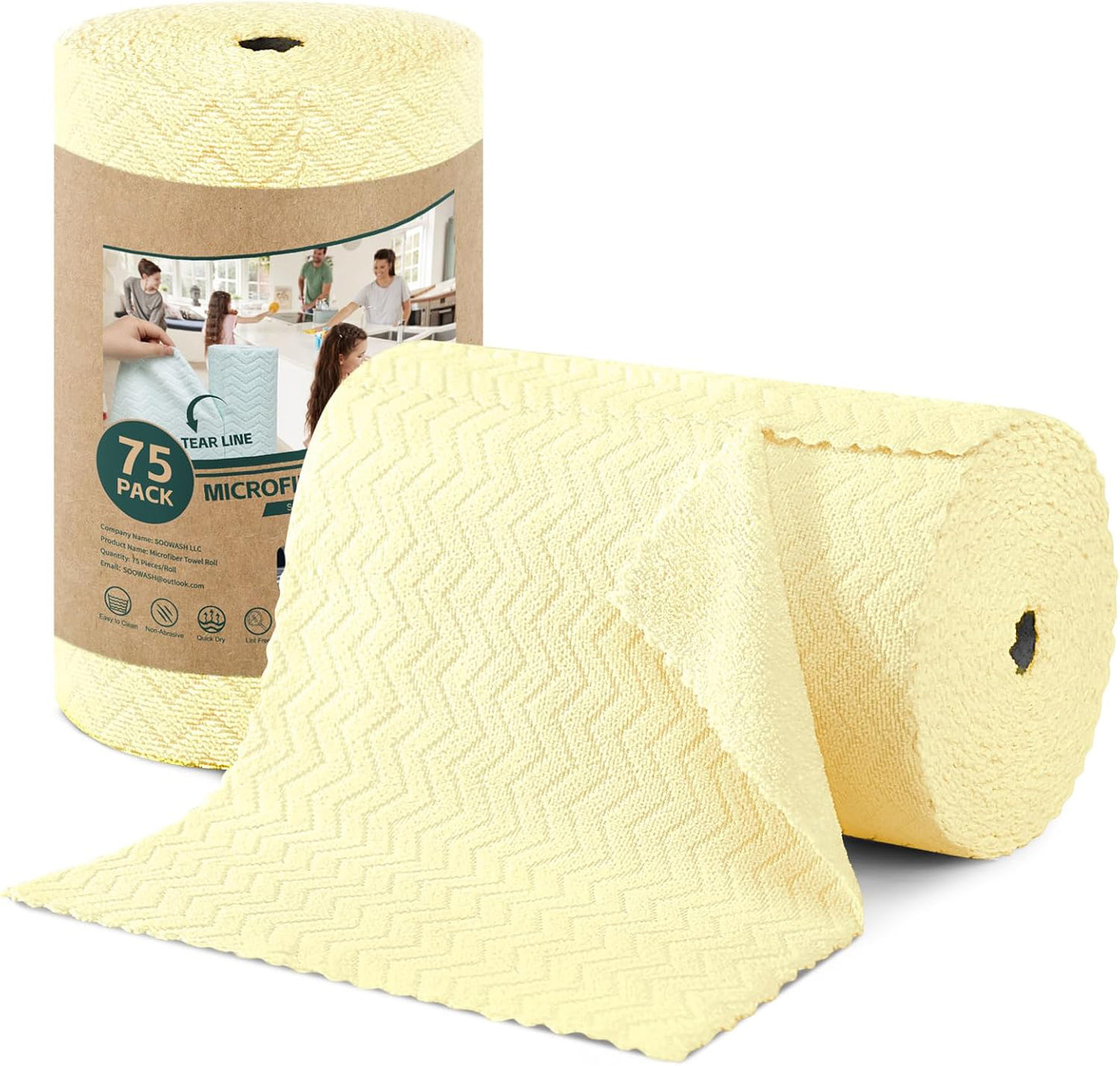 Microfiber Cleaning Cloth Roll – 75-Pack Tear-Off Towels | Reusable, Scratch-Free Dishcloth