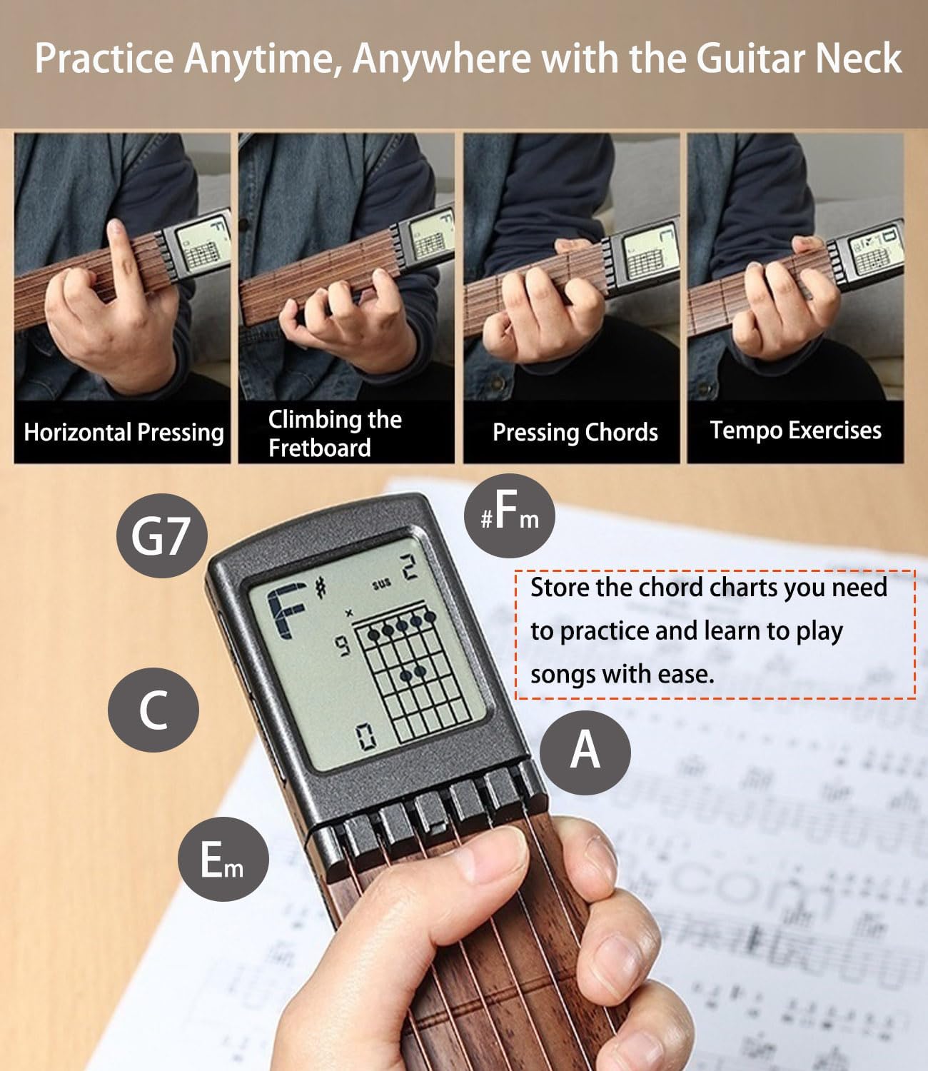 Digital Guitar Trainer with Screen – Portable Chord Practice Tool for Beginners