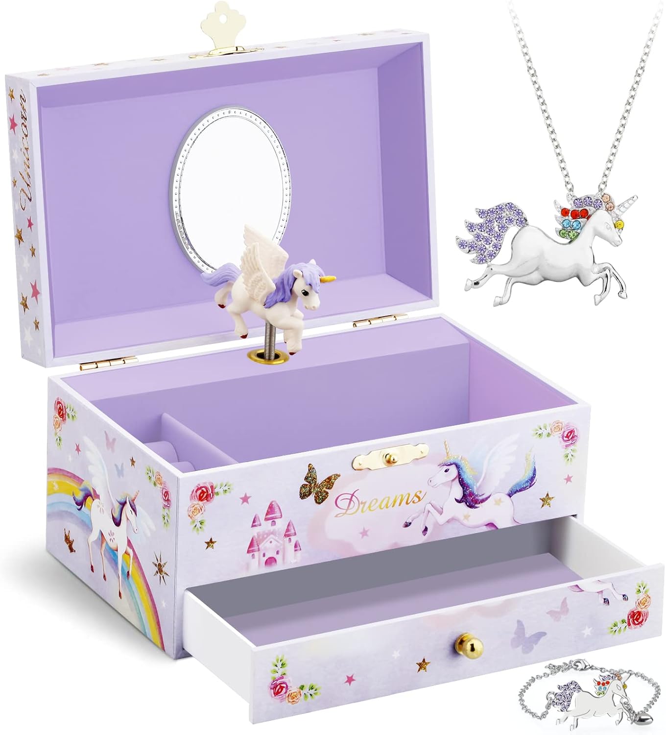 Children's Music Jewelry Box | Ballerina Theme | Drawer & Jewelry Set
