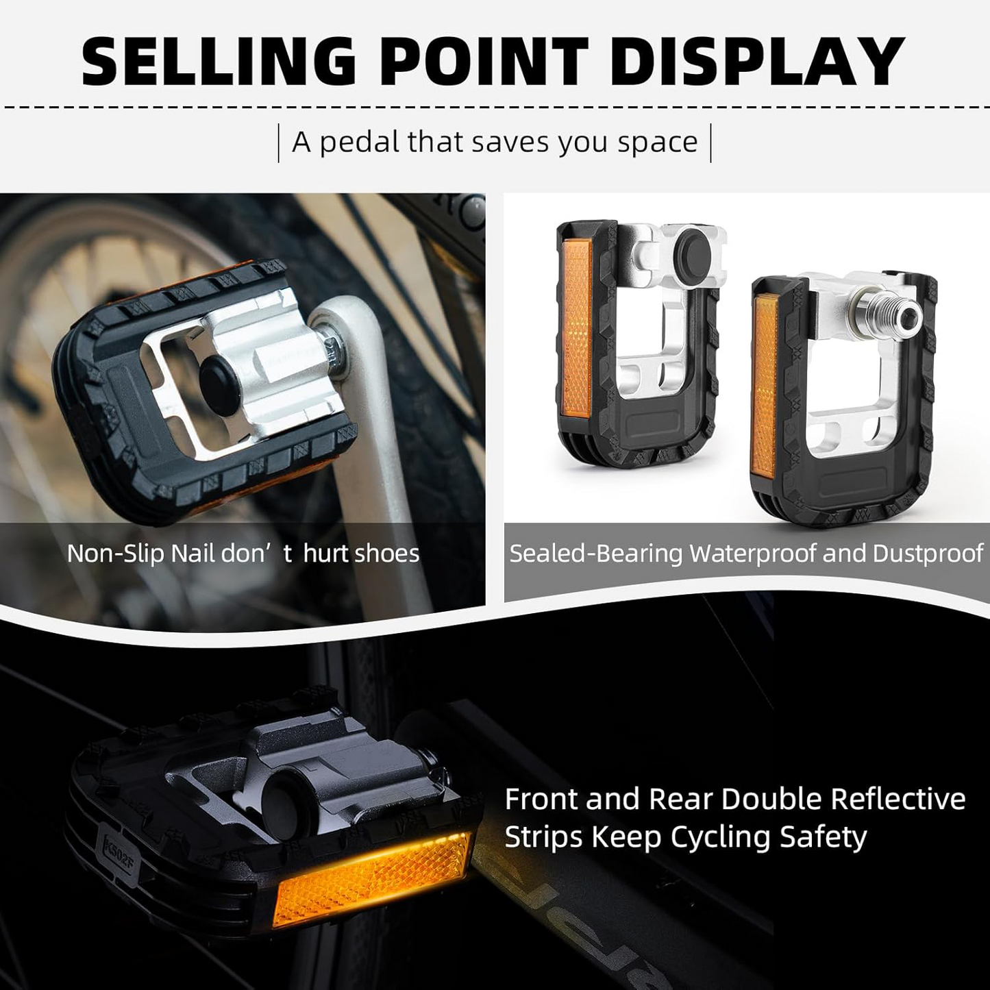 Folding Bike Pedals – Lightweight Aluminum with Reflectors & Anti-Slip Design