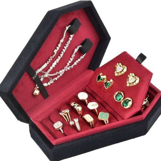 Coffin Jewelry Box – Gothic Velvet Organizer for Rings, Earrings & More