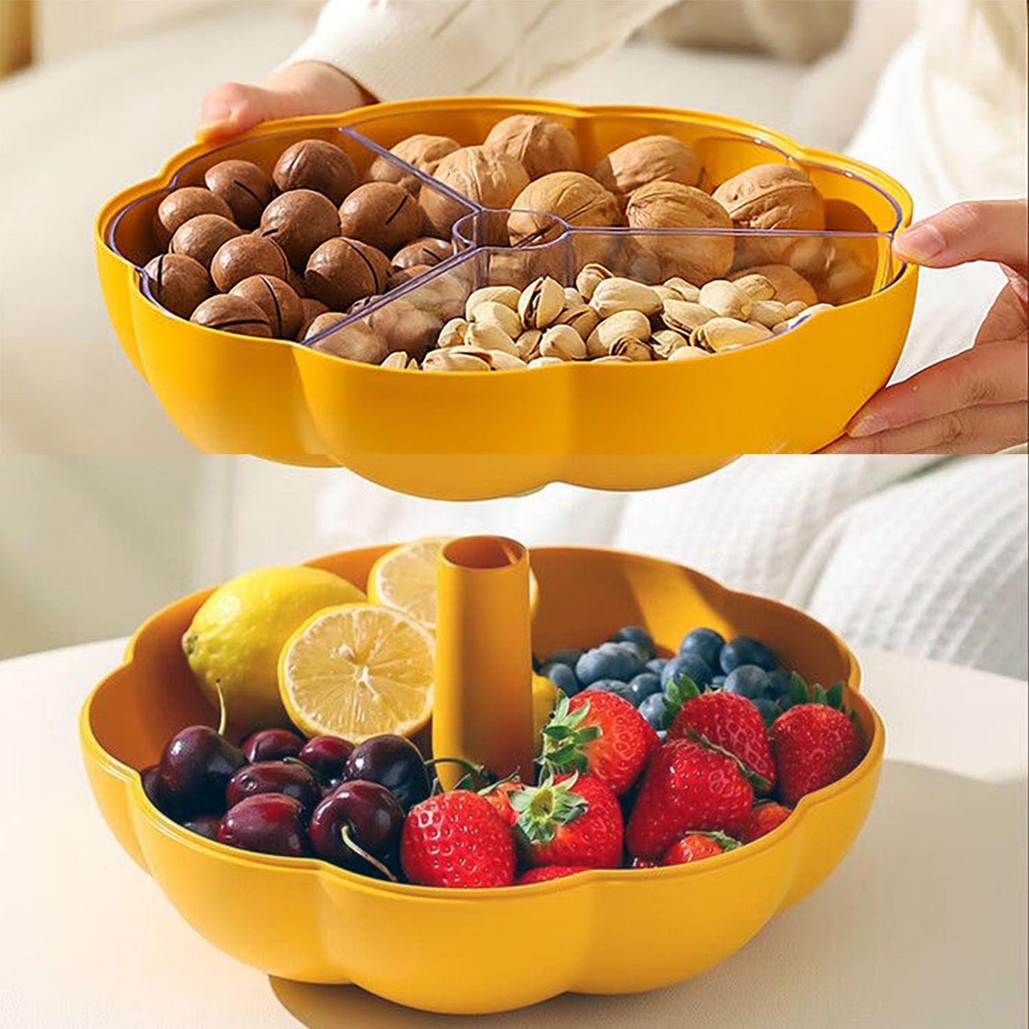 Pumpkin Snack Tray with Lid – Double-Layer Serving Container with 3 Compartments for Candy, Fruits