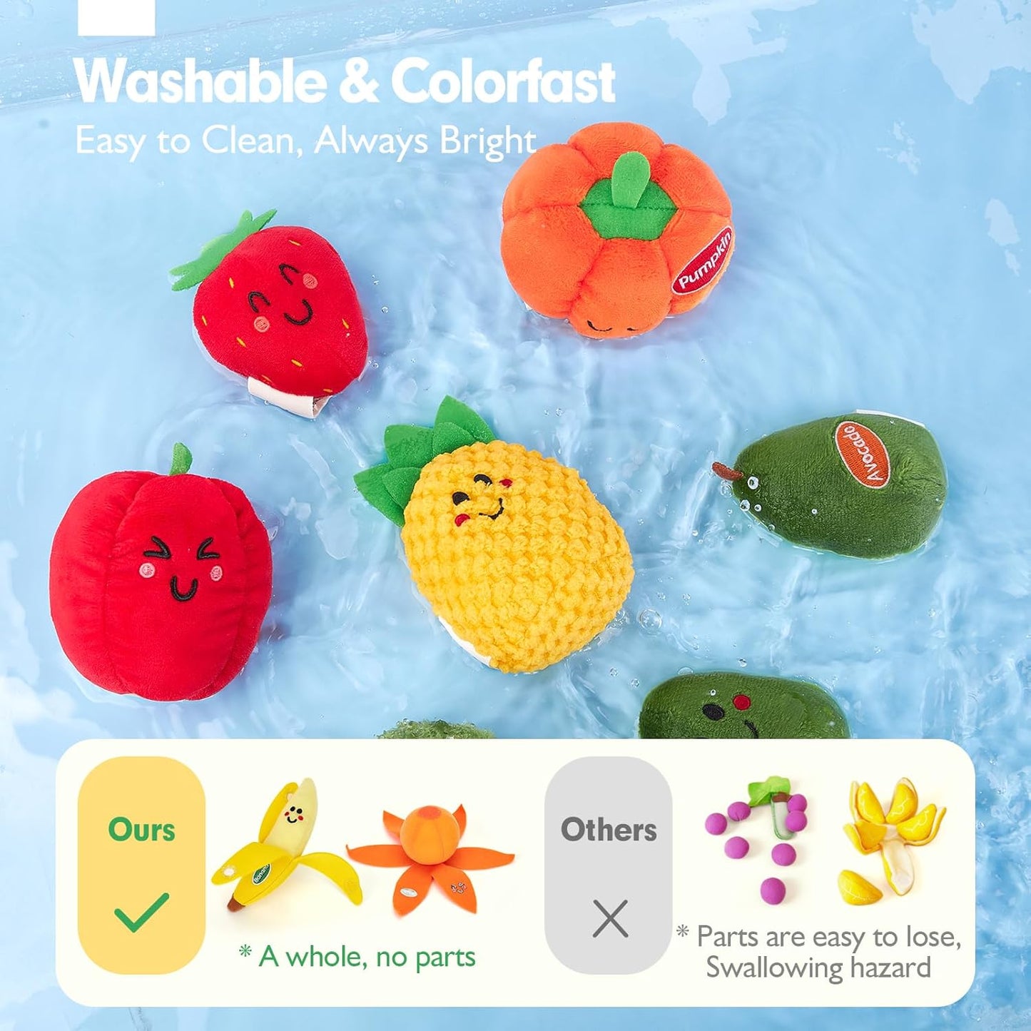Baby Sensory Toys – 16 PCS My First Fruit & Vegetable Sorting Playset | Crinkle & Rattle