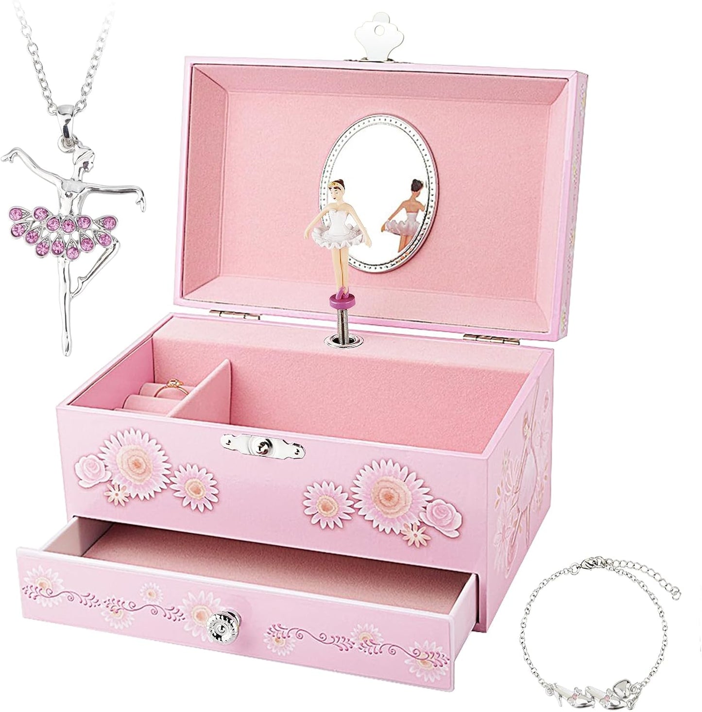 Children's Music Jewelry Box | Ballerina Theme | Drawer & Jewelry Set