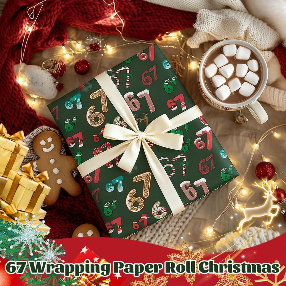 67 Sheets Christmas Wrapping Paper – Fun Meme-Themed Gift Wrap Rolls for Holiday & Birthday Gifts