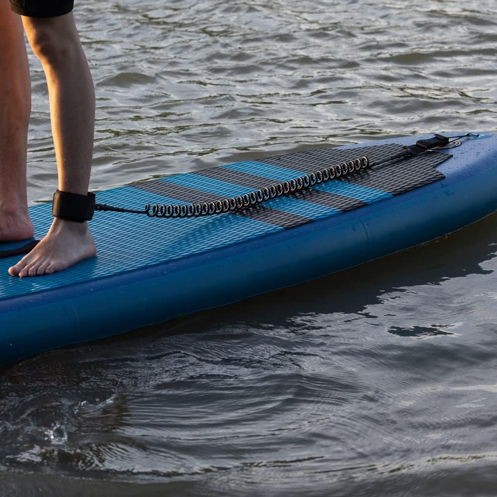 10 ft 7 mm SUP Paddle Board Leash – Coiled with Premium Anti-Slip Cuff & Flexible Swivel Connector