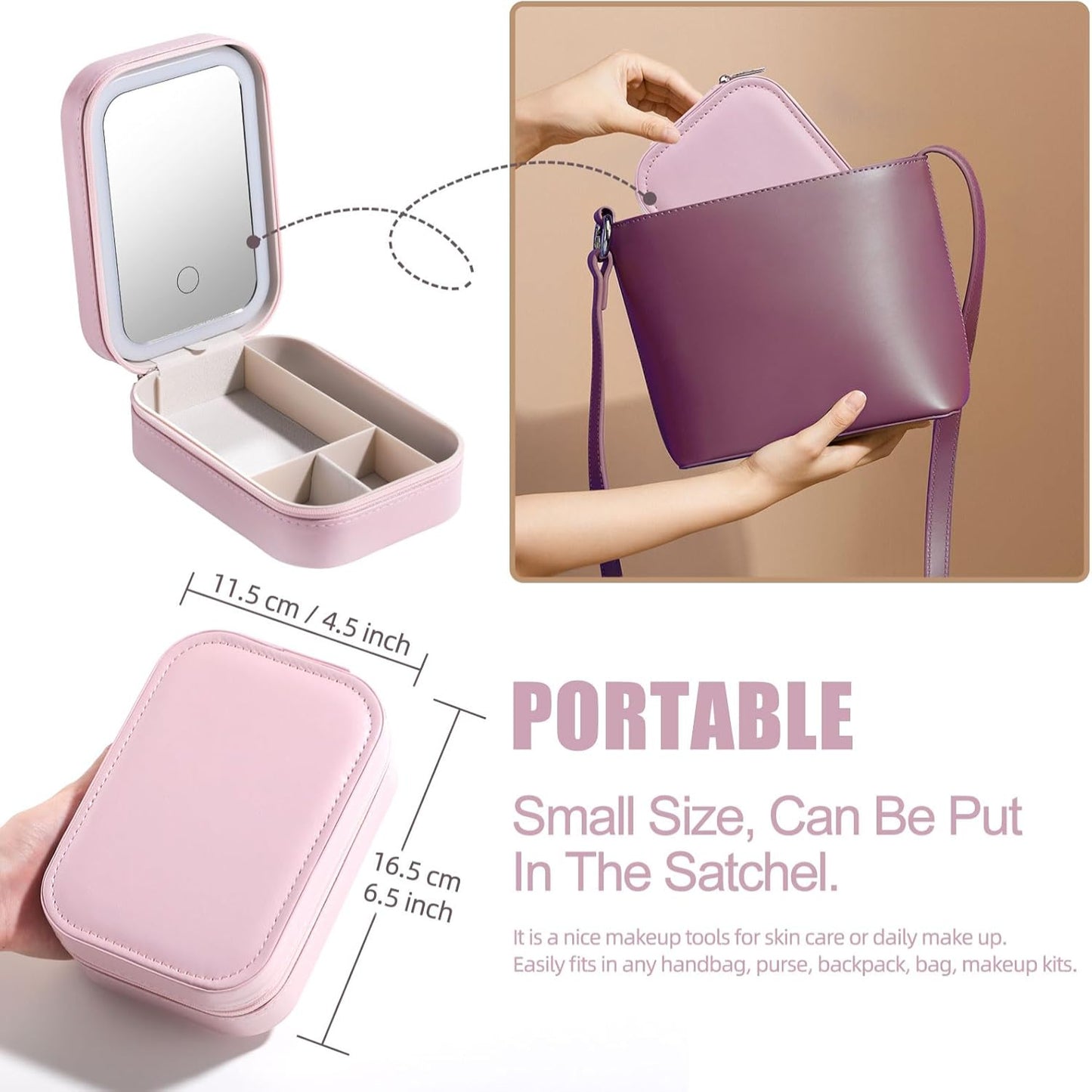 Travel Makeup Mirror Case – Portable LED Lighted Vanity Box with Storage for Brushes & Tools