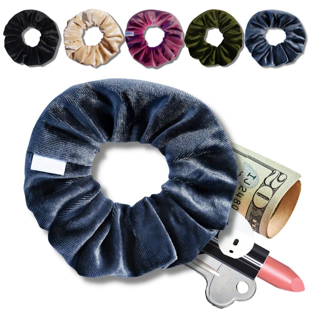 Velvet Scrunchies with Hidden Zipper Pocket – 3 Pack Assorted