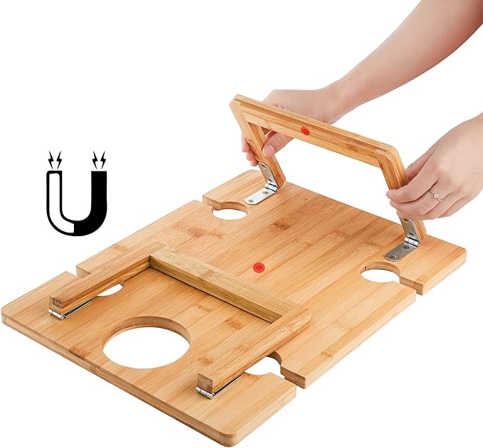 Portable Wine Picnic Table – Foldable Champagne & Snack Tray | Wooden Outdoor Table with Glass Holder | Perfect for Parks, Beaches, Camping, or Bed Use