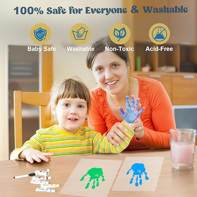 Family Handprint Kit – Baby Handprint & Footprint Keepsake Frame | 5 Non-Toxic Paints | Perfect Gift for New Parents & Families