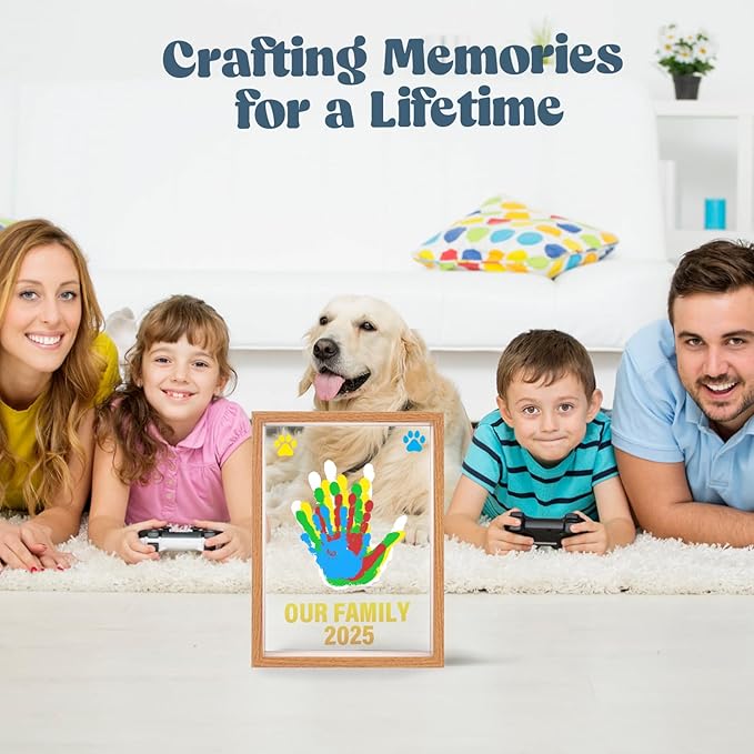 Family Handprint Kit – Baby Handprint & Footprint Keepsake Frame | 5 Non-Toxic Paints | Perfect Gift for New Parents & Families