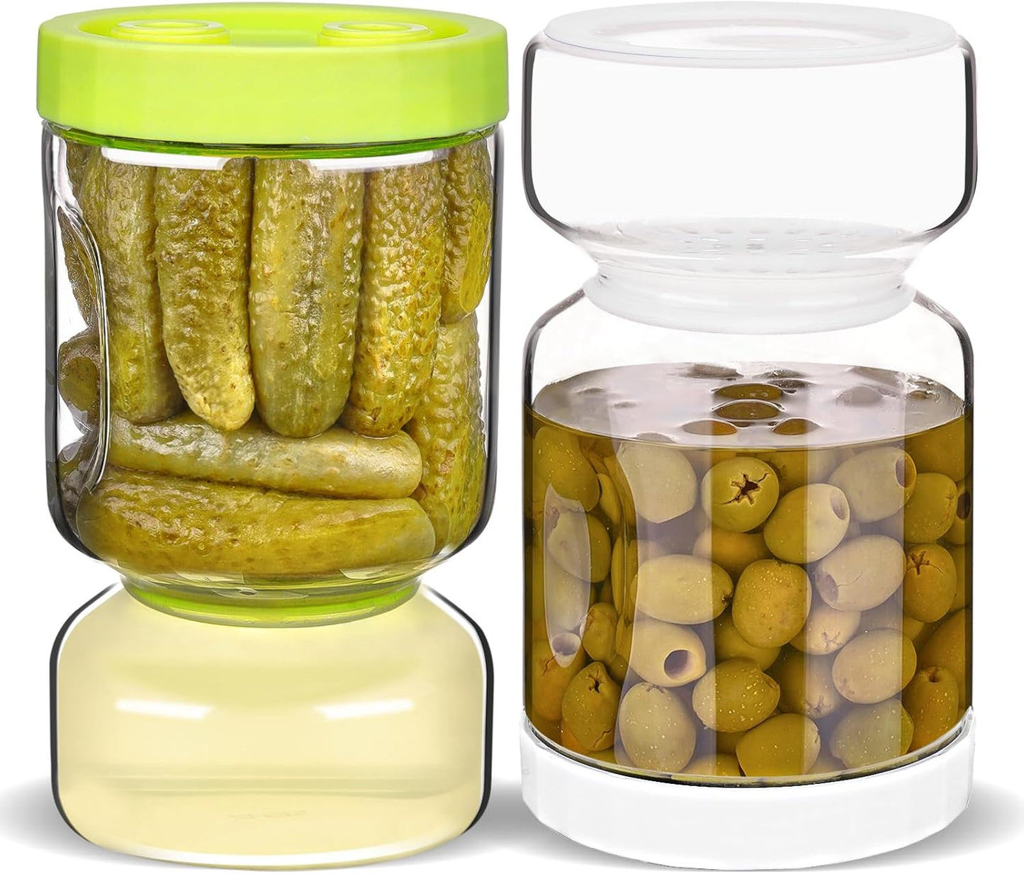 Glass Pickle Jar with Flip Filter Lid Storage with Brine Separator & Timer