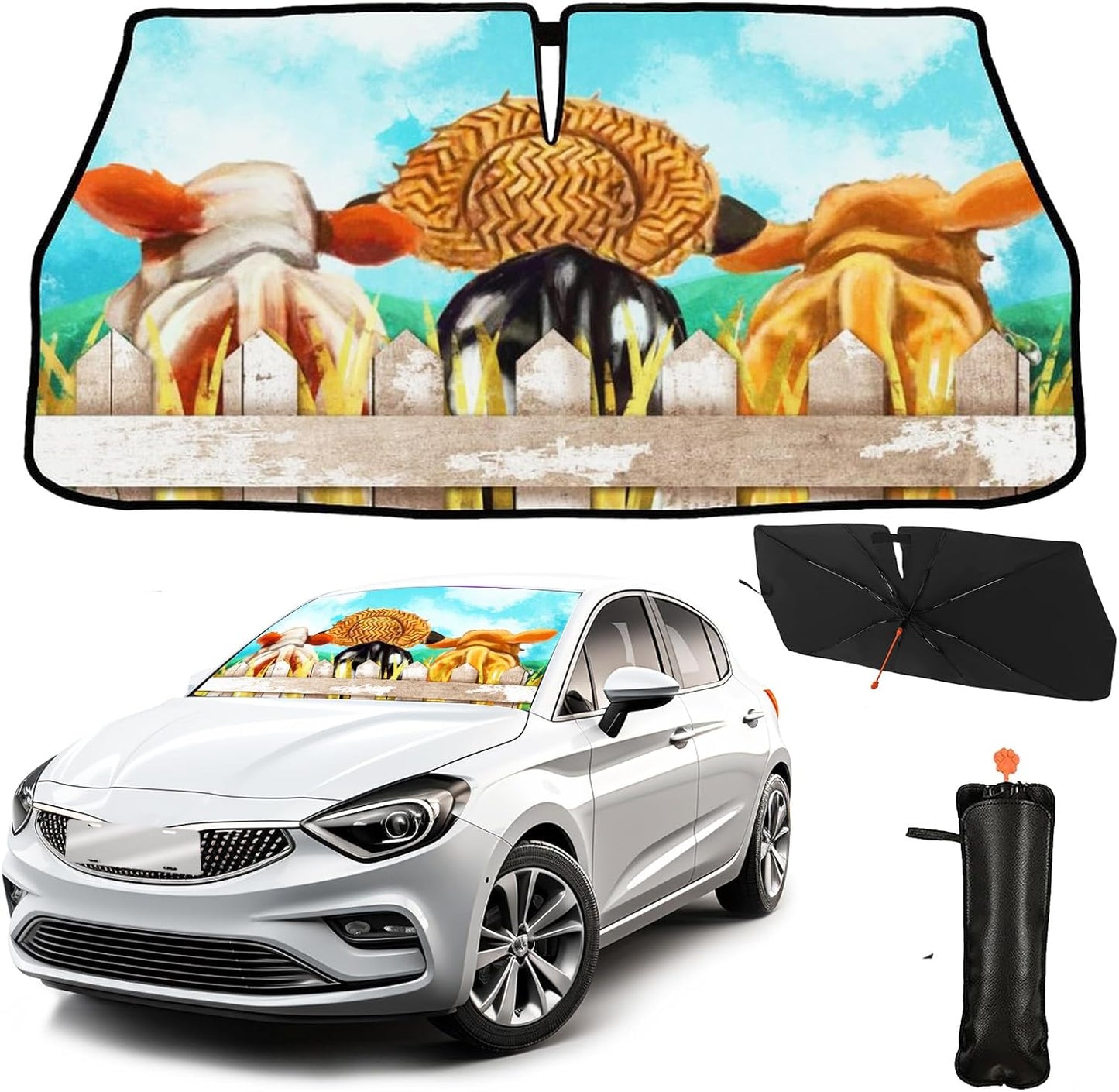 Funny Rooster Car Windshield Umbrella – UV Protection Sunshade for Front Window, Foldable Sun Visor Protector