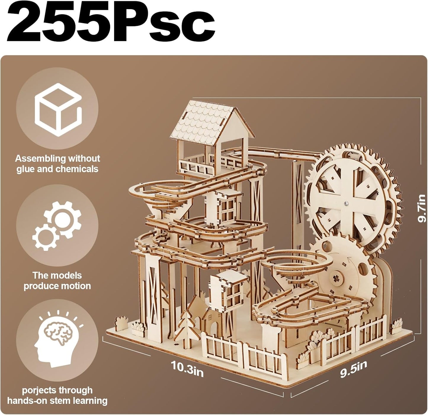 3D Wooden Puzzle Marble Run Set – DIY Mechanical Gear Model Kit for Adults