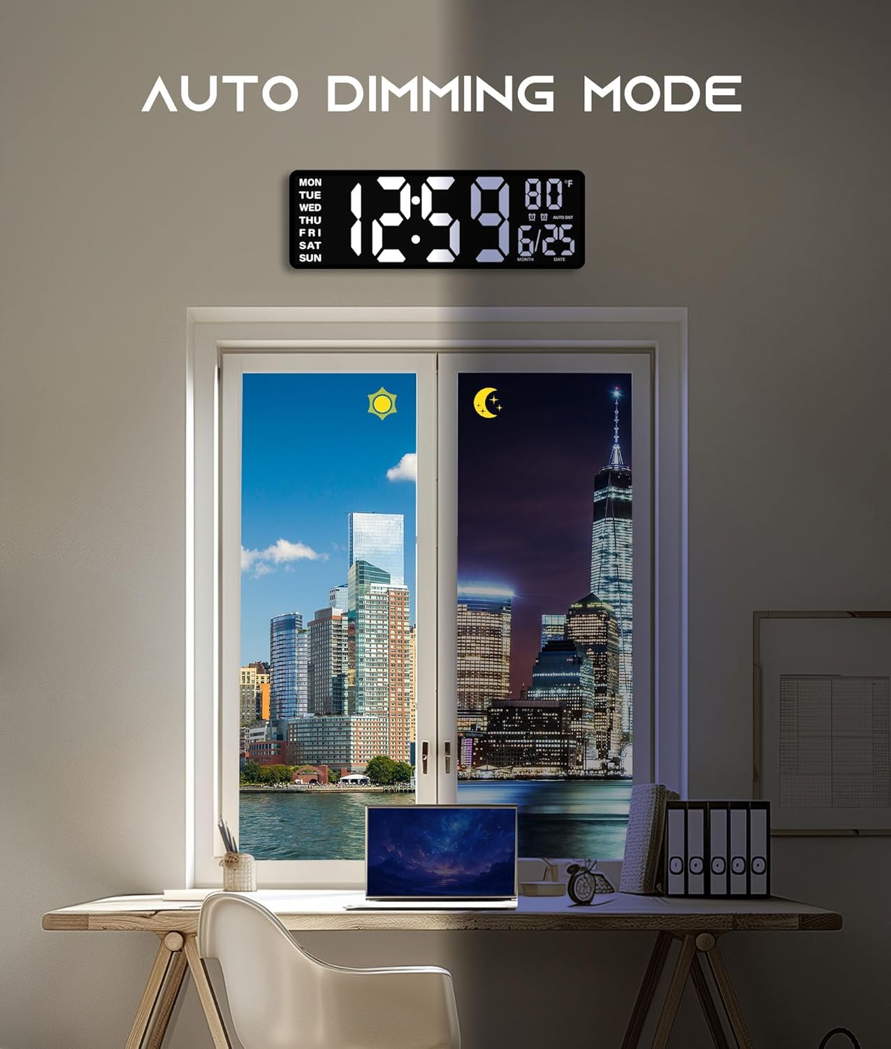 16.5-Inch Large Digital Wall Clock with Remote – RGB Ambient Light | 11 Scene Modes | Dual Alarms | Large LED Display