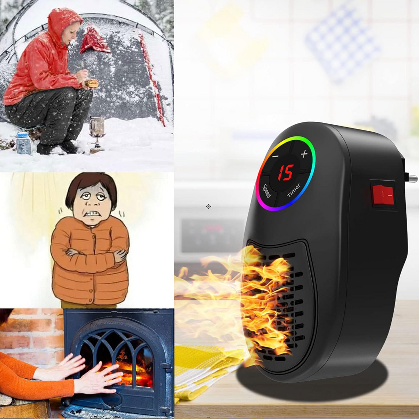 Plug-in Ceramic Heater 1000W – Portable, Energy-Saving, with Timer & Adjustable Thermostat