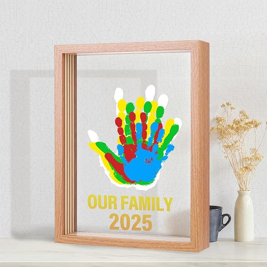 Family Handprint Kit – Baby Handprint & Footprint Keepsake Frame | 5 Non-Toxic Paints | Perfect Gift for New Parents & Families