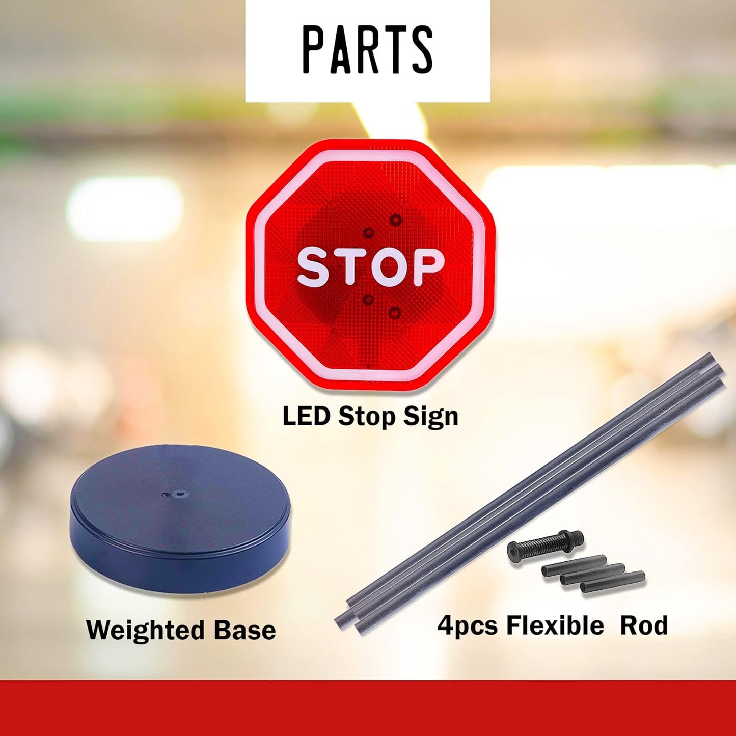 Garage Parking Aid with LED Stop Sign – Adjustable Height Car Stopper & Assist Indicator