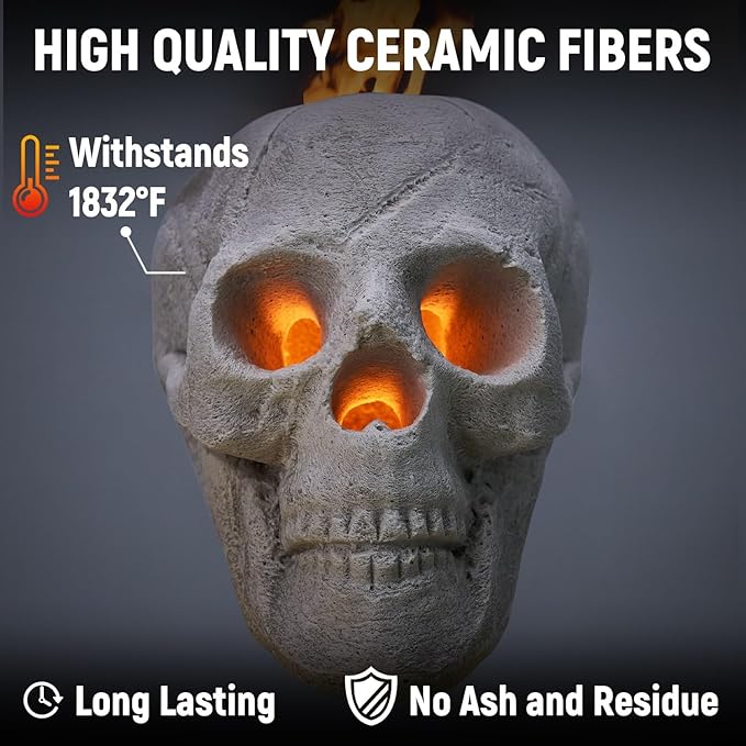 Ceramic Fireproof Skull – Perfect for Halloween Decor | Available in Black & White | Ideal for Fire Pits, Fireplaces, and Campfires | High-Temperature Ceramic | Compatible with Gas Fires
