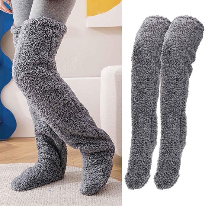 2 Pairs of Fuzzy Over-the-Knee Warm Socks for Women – Winter Plush Leg Warmers