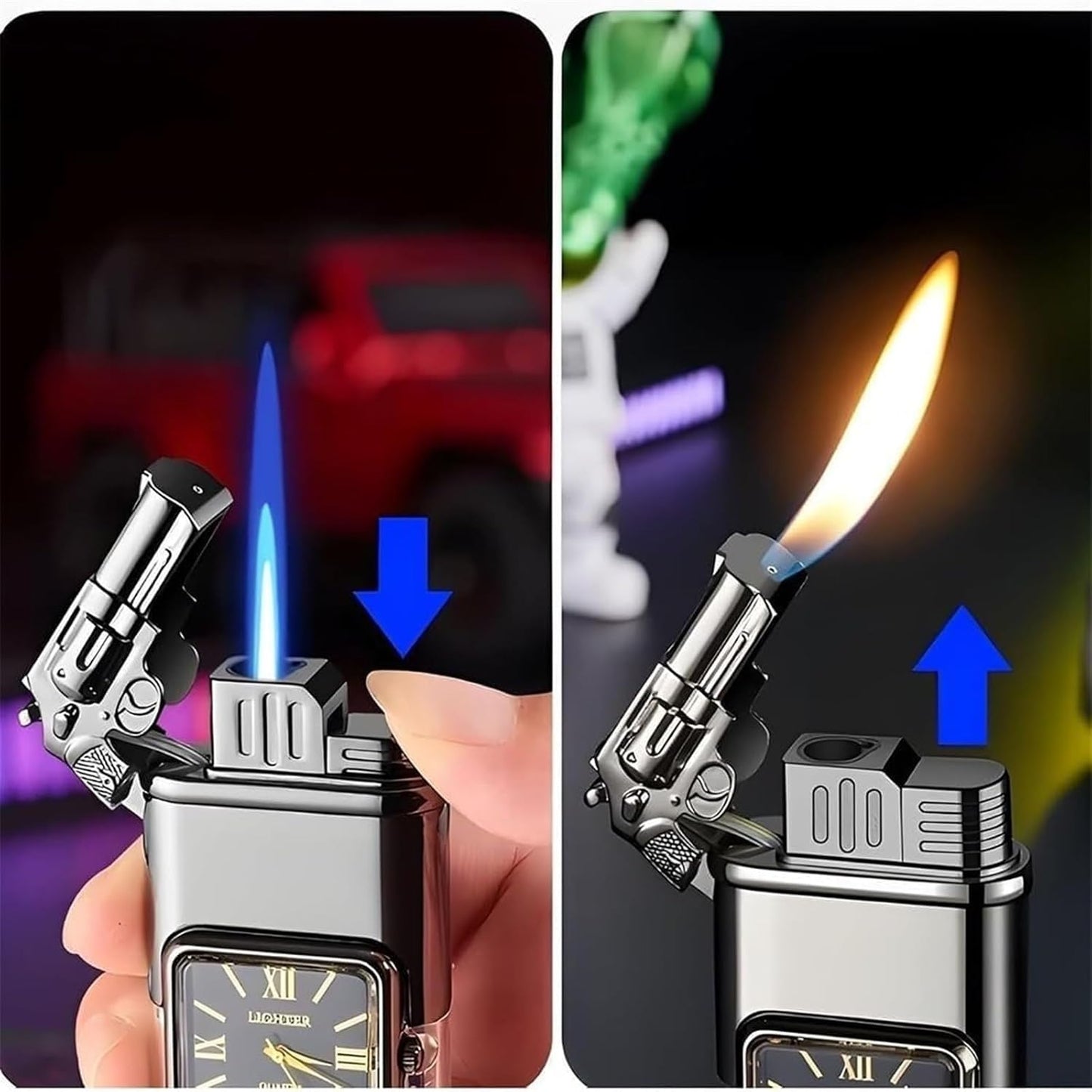 2024 Windproof Dual Flame Torch Lighter – Vintage Refillable Butane Lighter with Time Dial