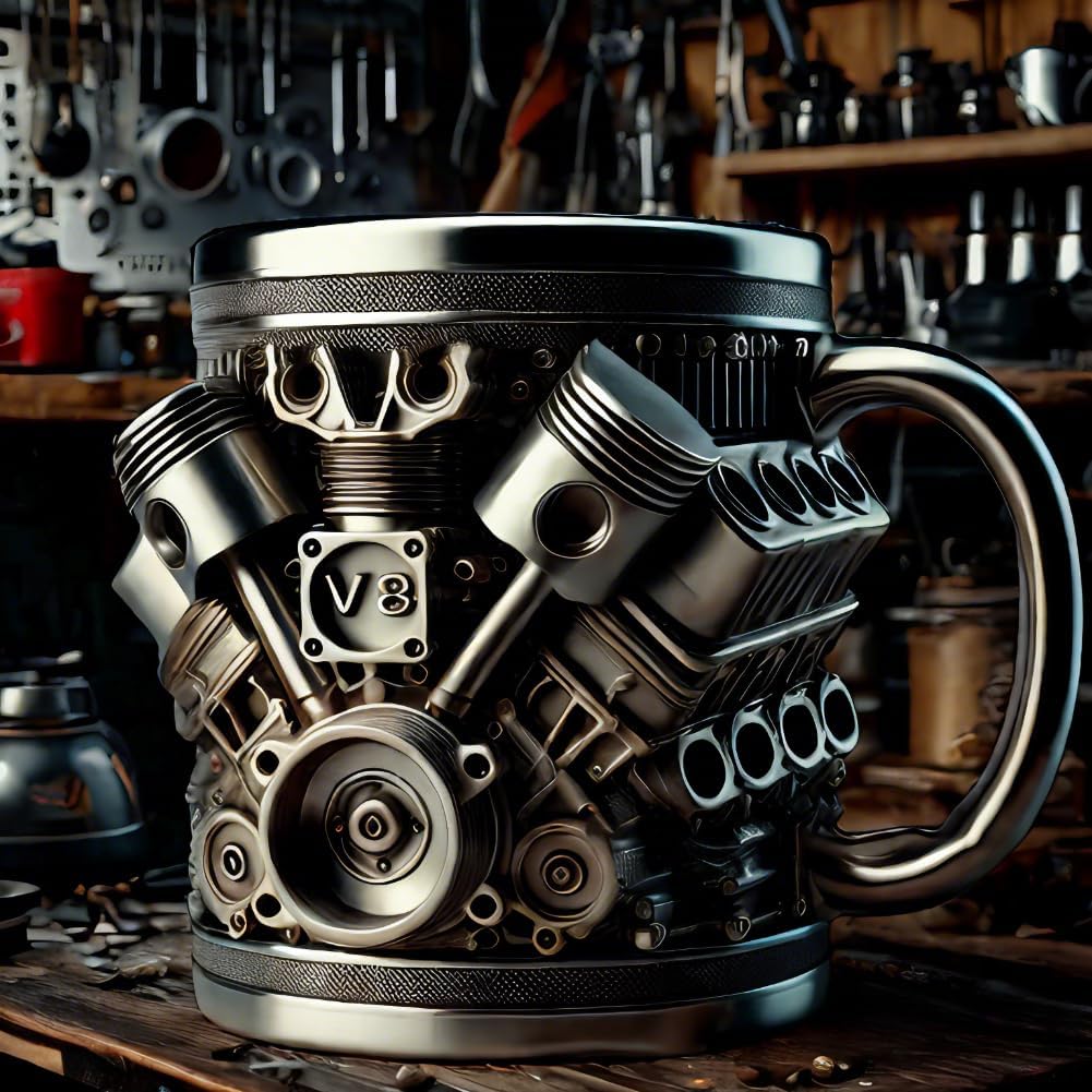 V8 Engine Stainless Steel Mug – Double-Wall Insulated Coffee Cup