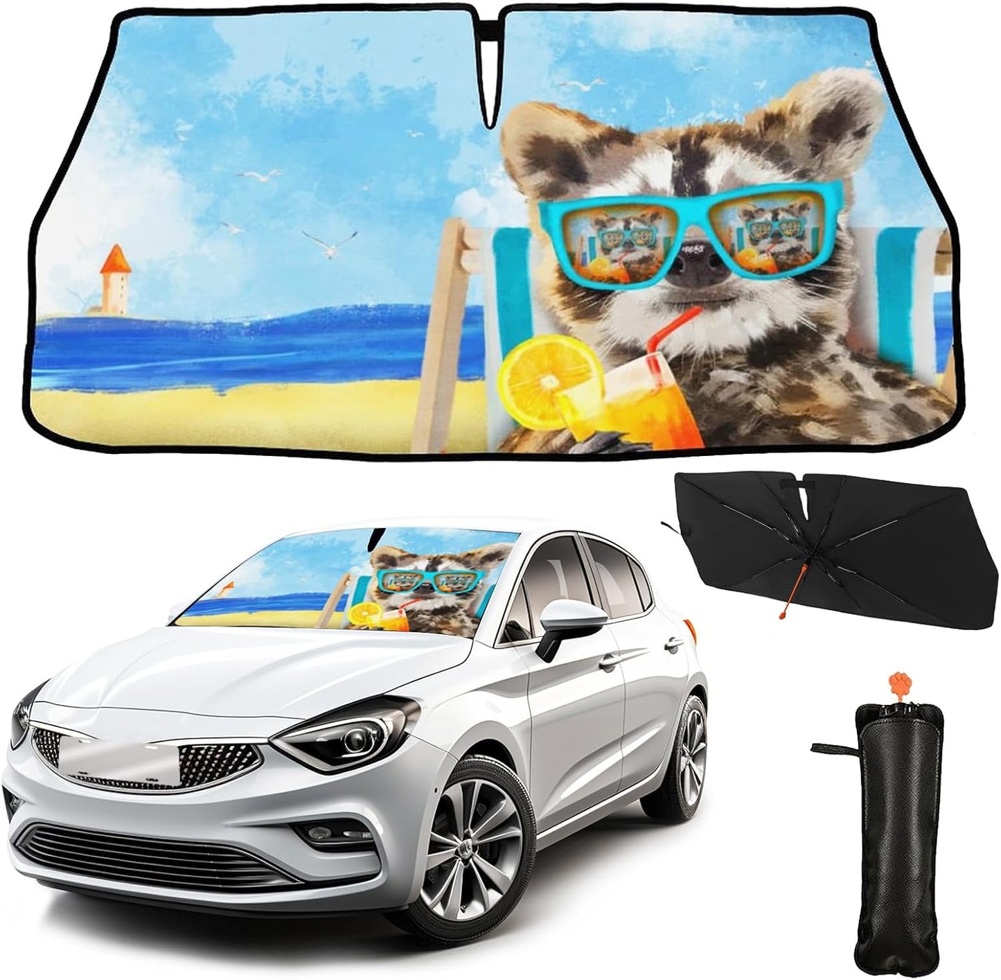 Funny Rooster Car Windshield Umbrella – UV Protection Sunshade for Front Window, Foldable Sun Visor Protector