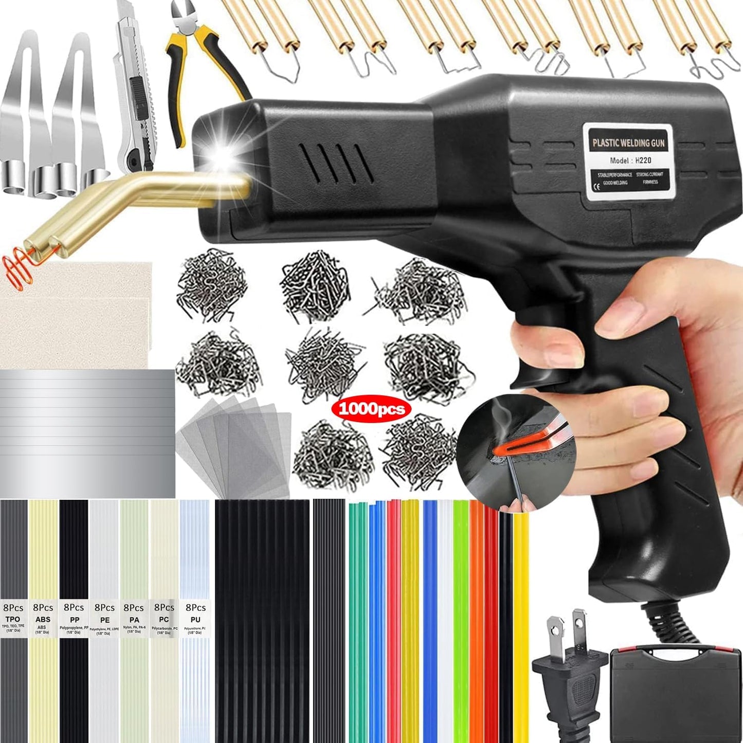 220W Plastic Welder Kit – 2-in-1 Plastic Welding & Repair Tool with 1000PCS Staples + 100PCS Welding Rods