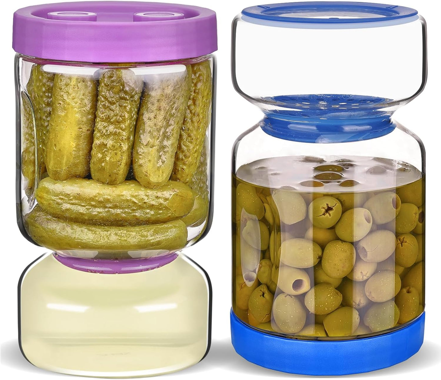 Glass Pickle Jar with Flip Filter Lid Storage with Brine Separator & Timer