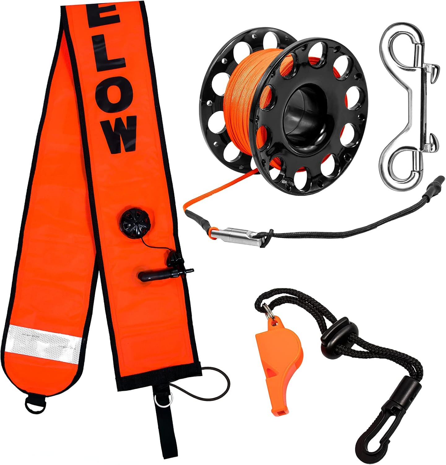 Scuba Diving SMB Kit – 5ft Surface Marker Buoy with Reel & Whistle for Safety