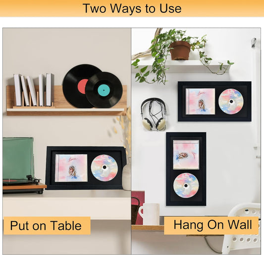 CD Display Frame – 14.4"×7.9" Black Music Disc Frame with Glass