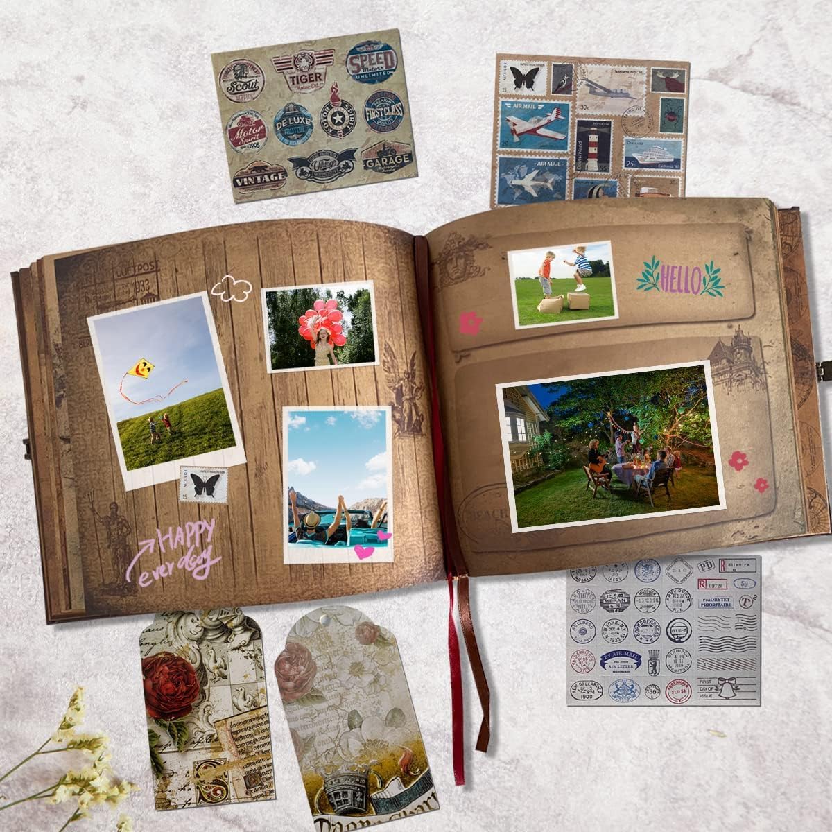 Adventure Book DIY Scrapbook Kit – 148 Pages with 3D Embossed Leather Cover & Full Accessories