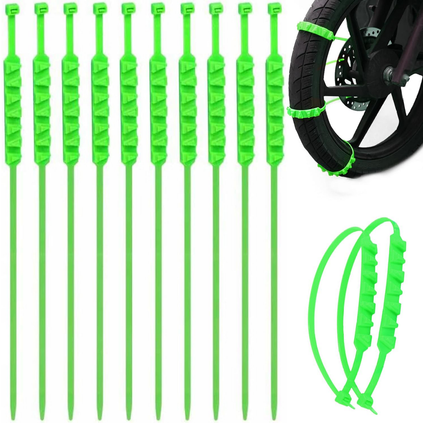 Universal Anti-Slip Tire Chains – 10PCS Nylon Snow Chains for Motorcycles & E-Bikes