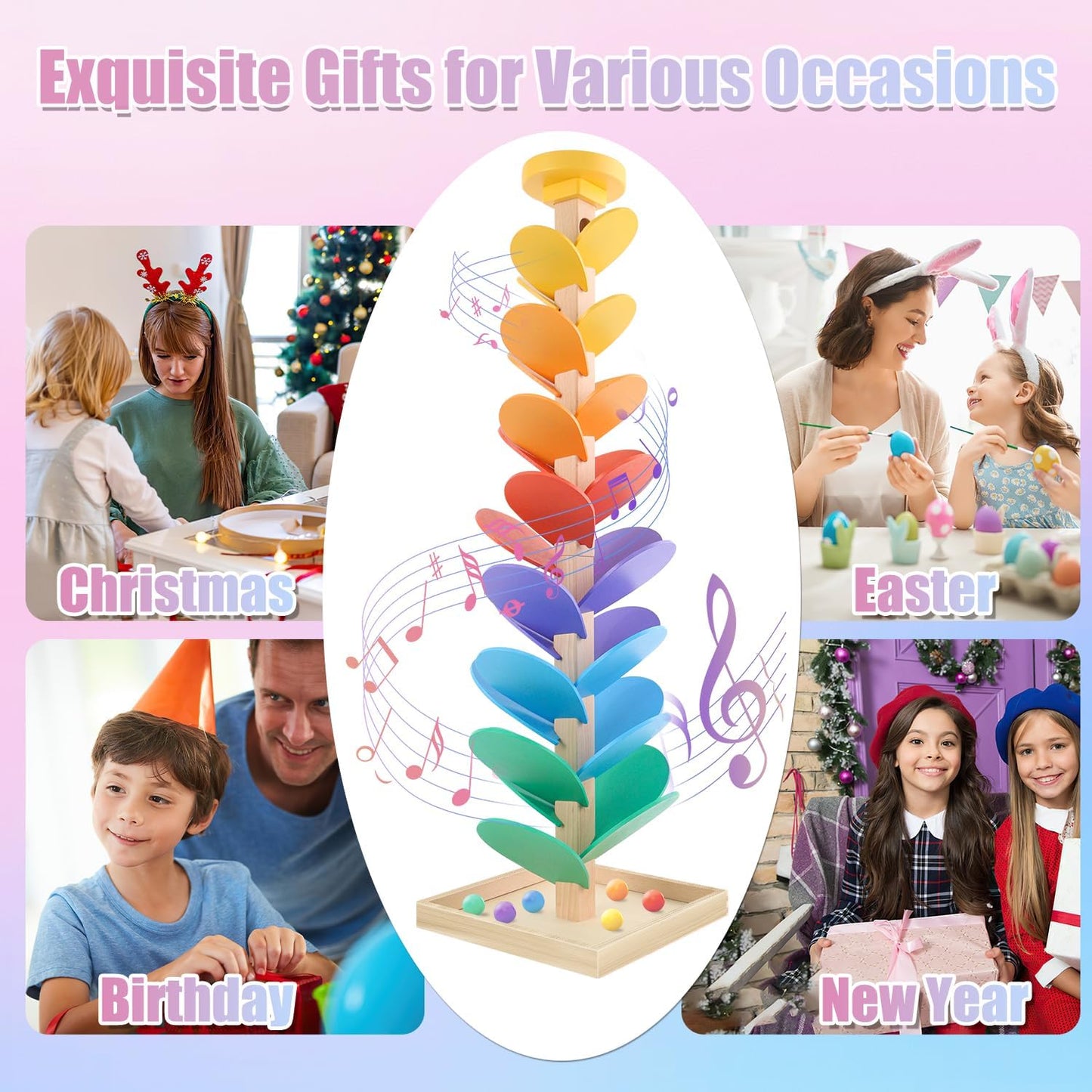 Wooden Marble Music Tree – Montessori Color Learning Toy for Kids