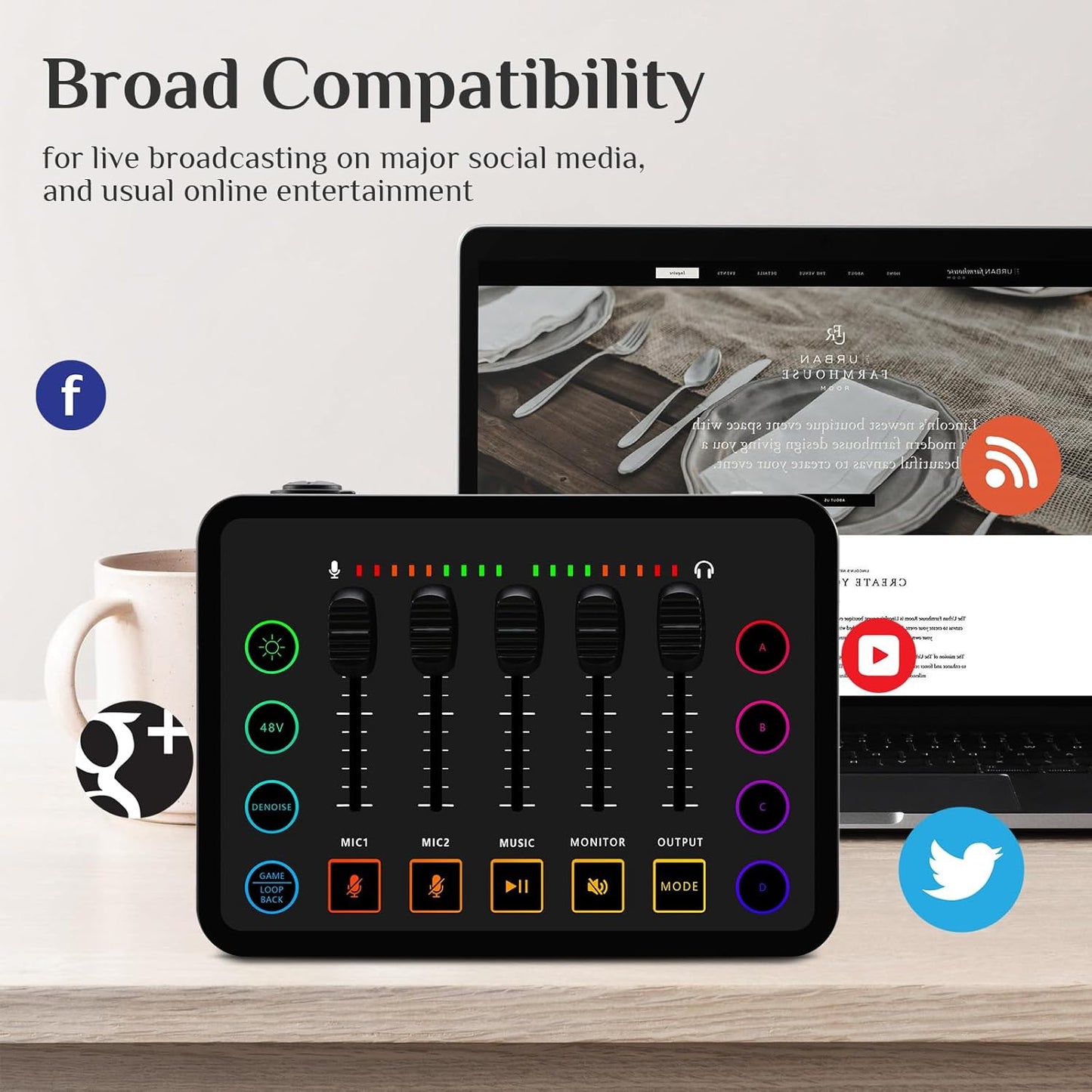 F9 5-Channel Sound Card – Professional Audio Mixer with Voice Changer & RGB Lights